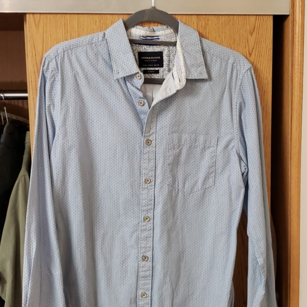 Blue Denim & Flower Small Slim Fit Button Down